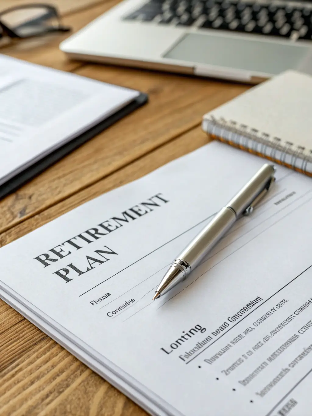 A close-up image of a retirement savings plan document, symbolizing the long-term benefits of whole life insurance.